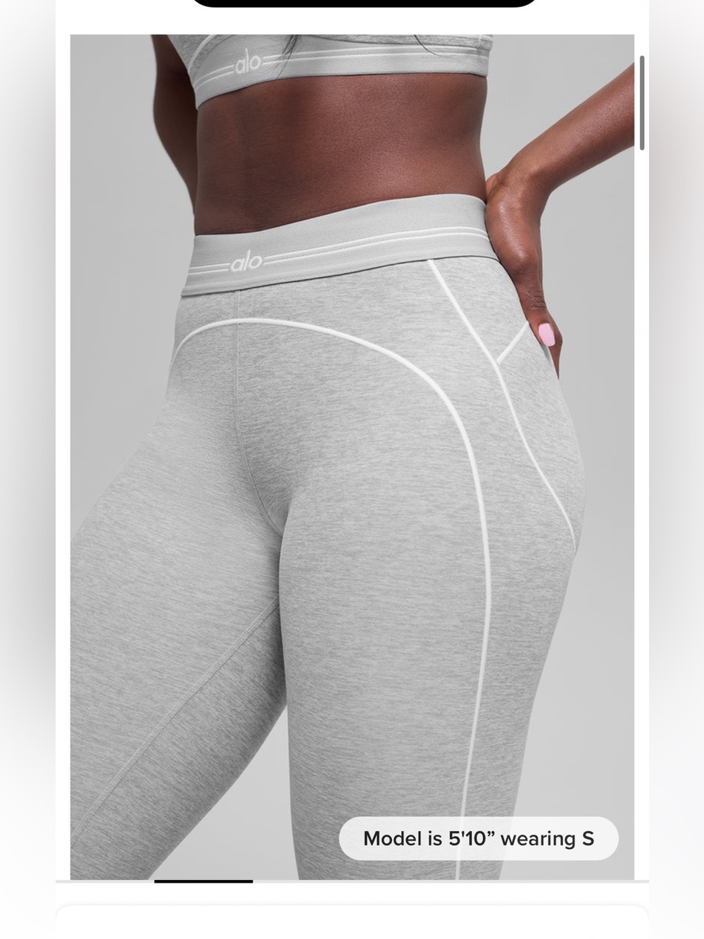 Alo Yoga 7/8 High-Waist Alosoft Heart Throb Legging in Light Grey - Picture 3 of 6